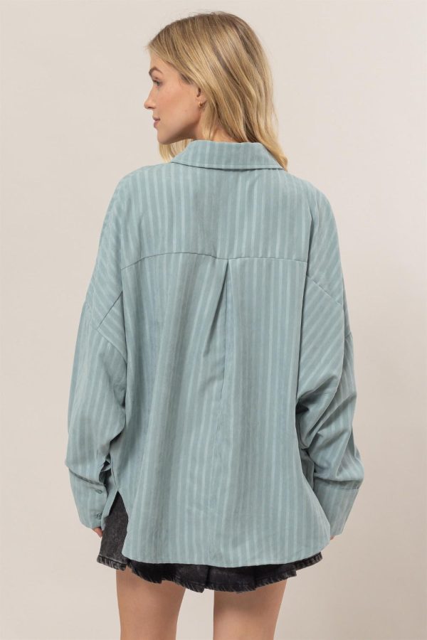 Hazel Blues® |  HYFVE Stripe Button Down Long Sleeve Oversized Shirt Sale - Image 2