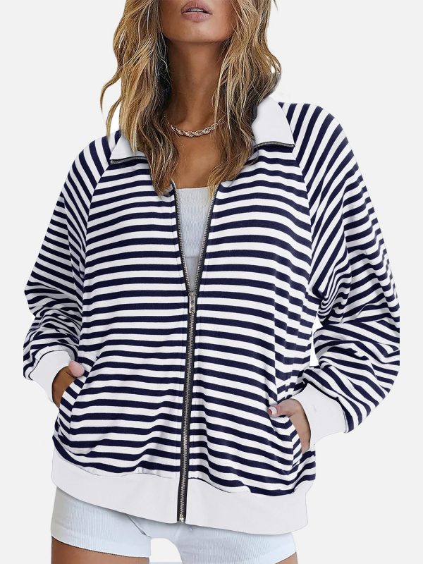Hazel Blues® |  Striped Zip Up Long Sleeve Sweatshirt Fashion