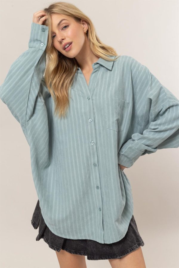 Hazel Blues® |  HYFVE Stripe Button Down Long Sleeve Oversized Shirt Sale
