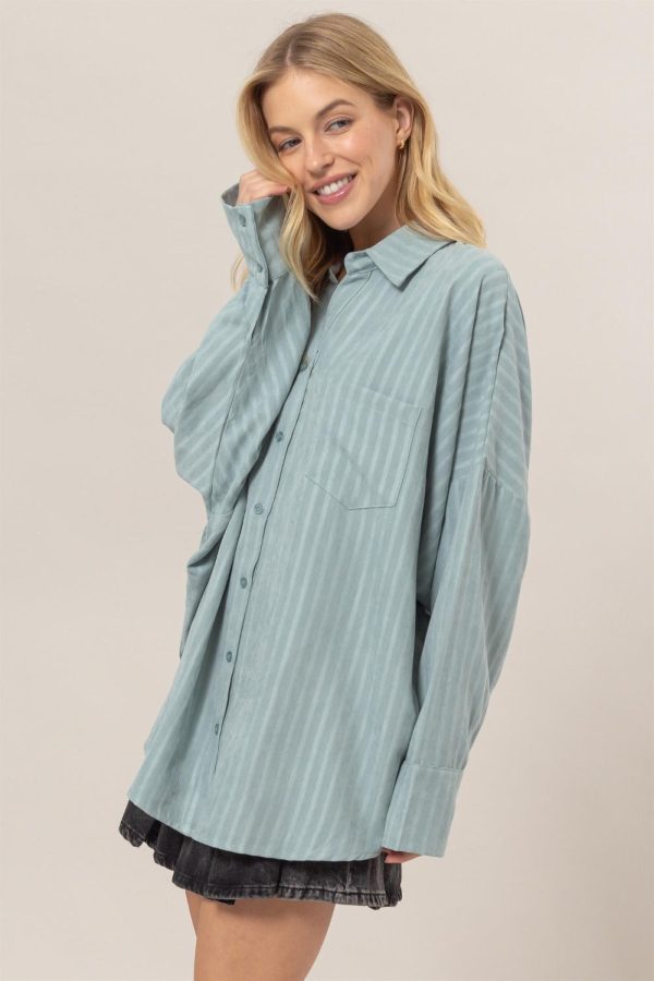 Hazel Blues® |  HYFVE Stripe Button Down Long Sleeve Oversized Shirt Sale - Image 3