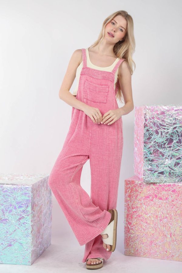 Hazel Blues® |  VERY J Texture Washed Wide Leg Overalls Hot on Sale