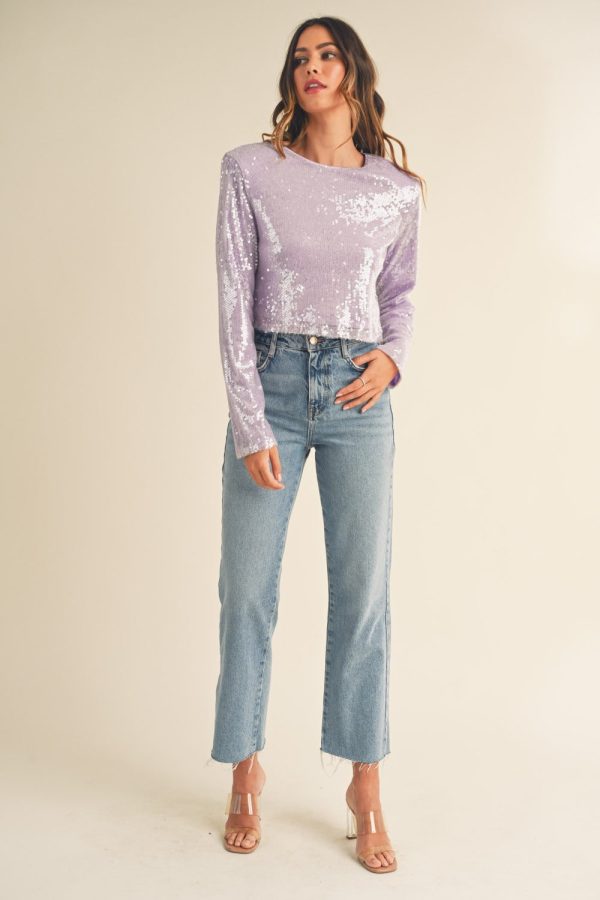 Hazel Blues® |  MABLE Shoulder Padded Sequin Crop Top Supply - Image 4