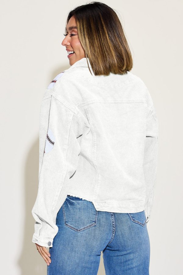 Hazel Blues® |  Baseball Sequin Dropped Shoulder Raw Hem Jacket For Sale - Image 3