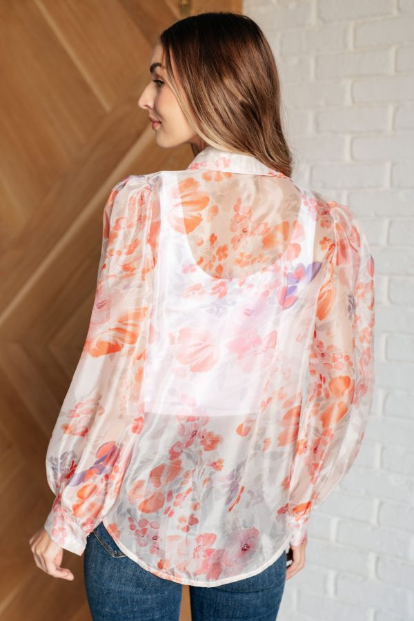 Hazel Blues® |  Call Me Back Sheer Floral Button Up Blouse Supply - Image 5