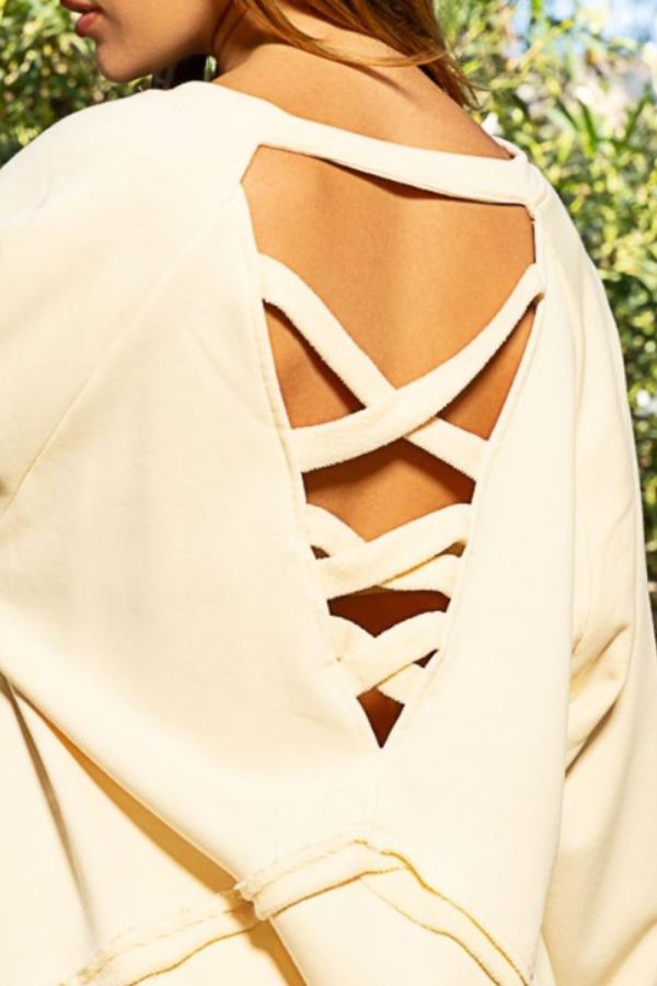 Hazel Blues® |  POL Back Cross Strap Detail Balloon Sleeve Sweatshirt Discount - Image 3