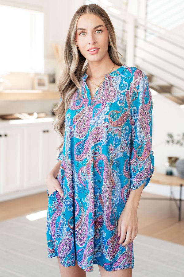 Hazel Blues® |  Lizzy Dress in Teal and Pink Paisley Online Hot Sale