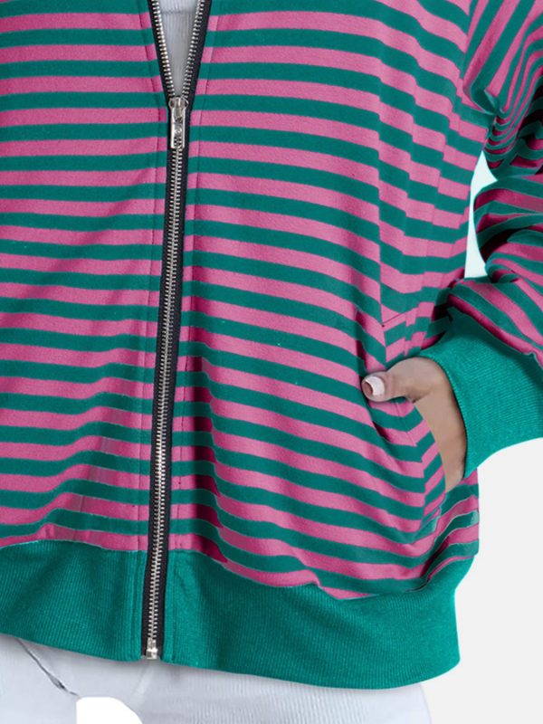 Hazel Blues® |  Striped Zip Up Long Sleeve Sweatshirt Fashion - Image 5