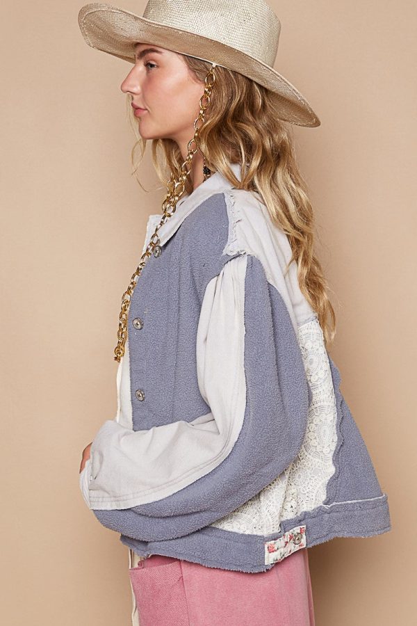 Hazel Blues® |  POL Crochet Patch Exposed Seam Button Up Jacket on Sale - Image 5