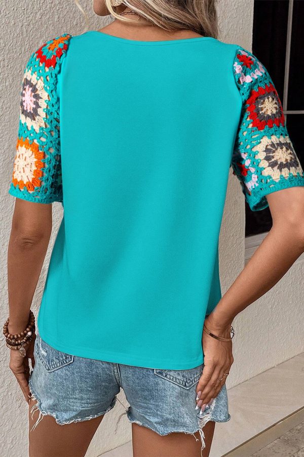 Hazel Blues® |  Geometric Round Neck Short Sleeve Blouse on Sale - Image 5