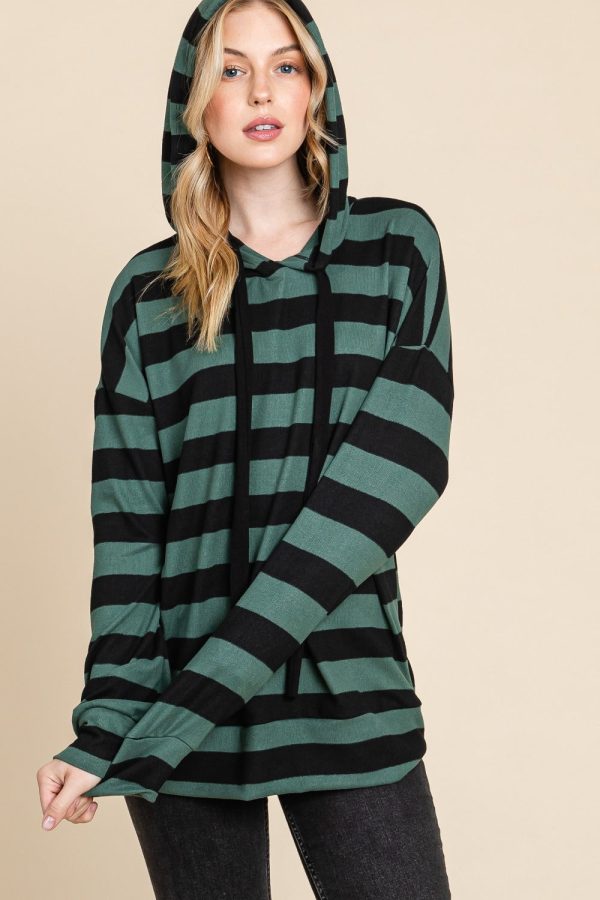 Hazel Blues® |  BOMBOM Drawstring Striped Dropped Shoulder Hoodie Online Sale - Image 3