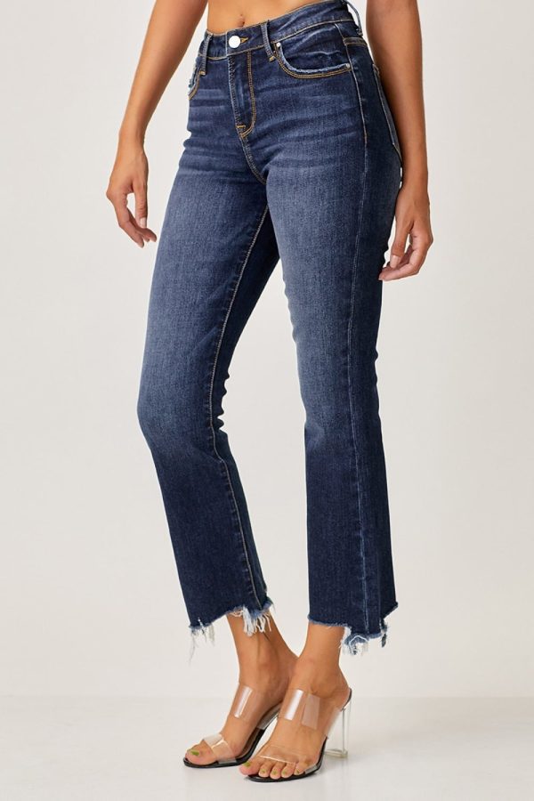 Hazel Blues® |  Risen Frayed Hem Cropped Straight Jeans Discount - Image 4