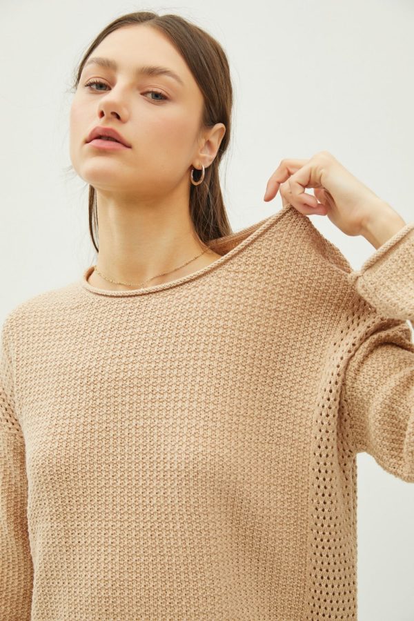 Hazel Blues® |  Be Cool Rolled Openwork Round Neck Sweater Online - Image 5