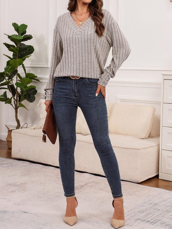 Hazel Blues® |  Ribbed V-Neck Long Sleeve T-Shirt Discount - Image 4