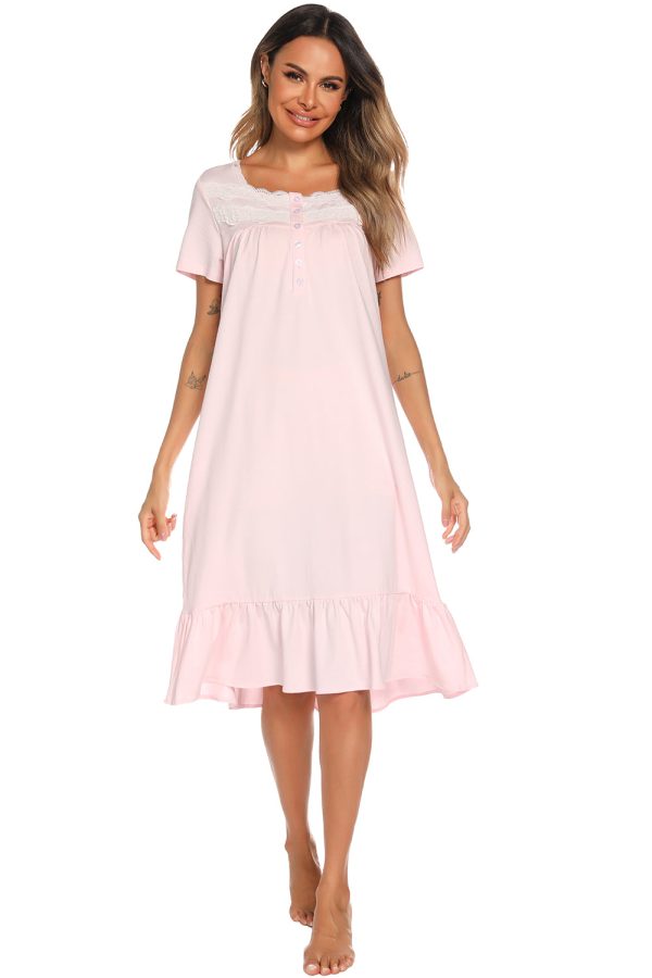 Hazel Blues® |  Lace Detail Square Neck Lounge Dress Online Sale - Image 3