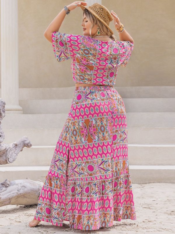 Hazel Blues® | Printed V-Neck Half Sleeve Top and Skirt Set Sale - Image 2