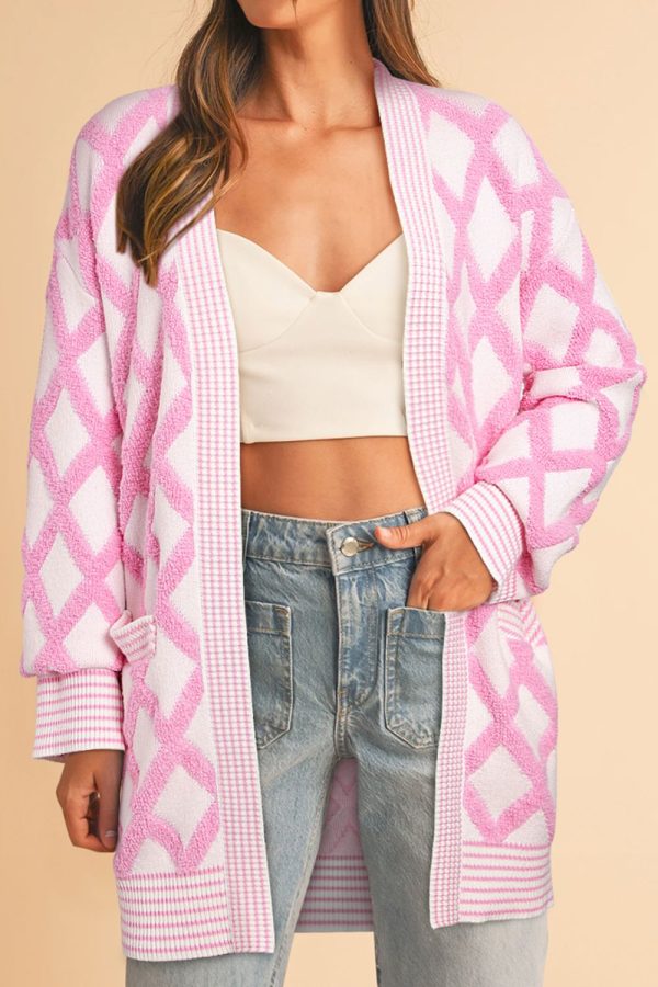 Hazel Blues® |  Geometric Open Front Long Sleeve Cardigan For Sale - Image 3