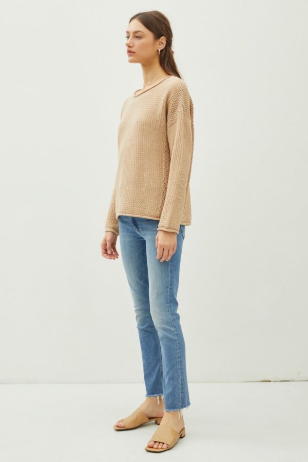Hazel Blues® |  Be Cool Rolled Openwork Round Neck Sweater Online - Image 3