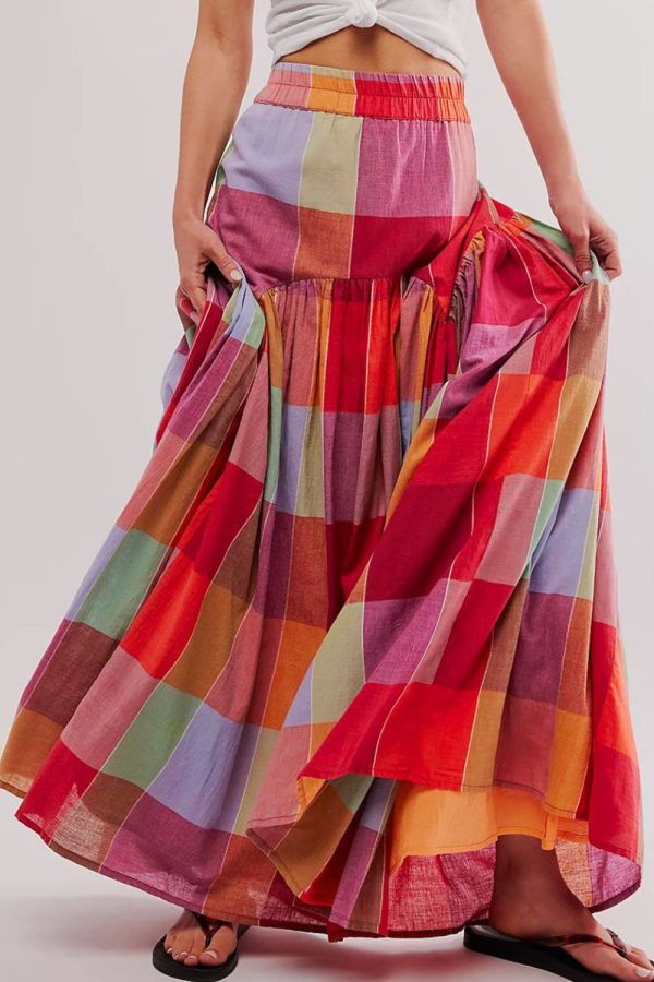 Hazel Blues® |  Color Block Elastic Waist Maxi Skirt Cheap