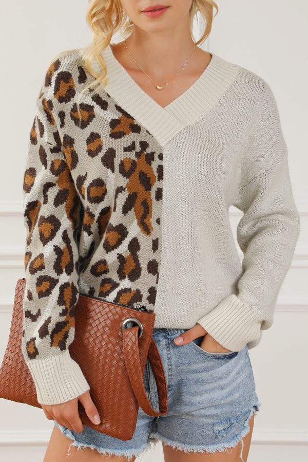 Hazel Blues® |  Leopard V Neck Drop Shoulder Sweater Online Hot Sale - Image 2