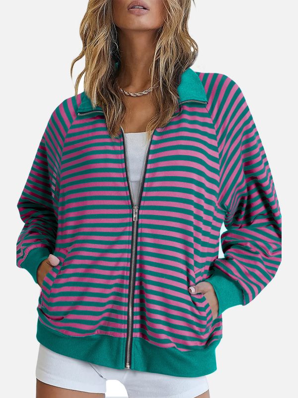 Hazel Blues® |  Striped Zip Up Long Sleeve Sweatshirt Fashion - Image 4