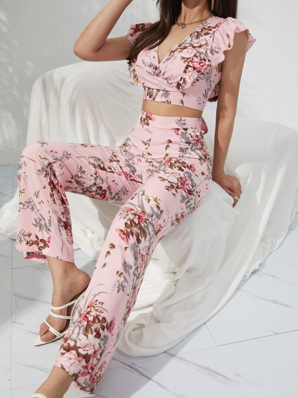 Hazel Blues® |  Printed Surplice Cap Sleeve Top and Pants Set Online Sale - Image 5
