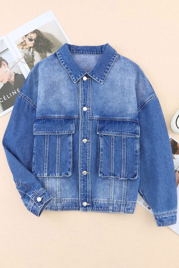Hazel Blues® |  Collared Neck Button Up Denim Jacket For Discount - Image 5