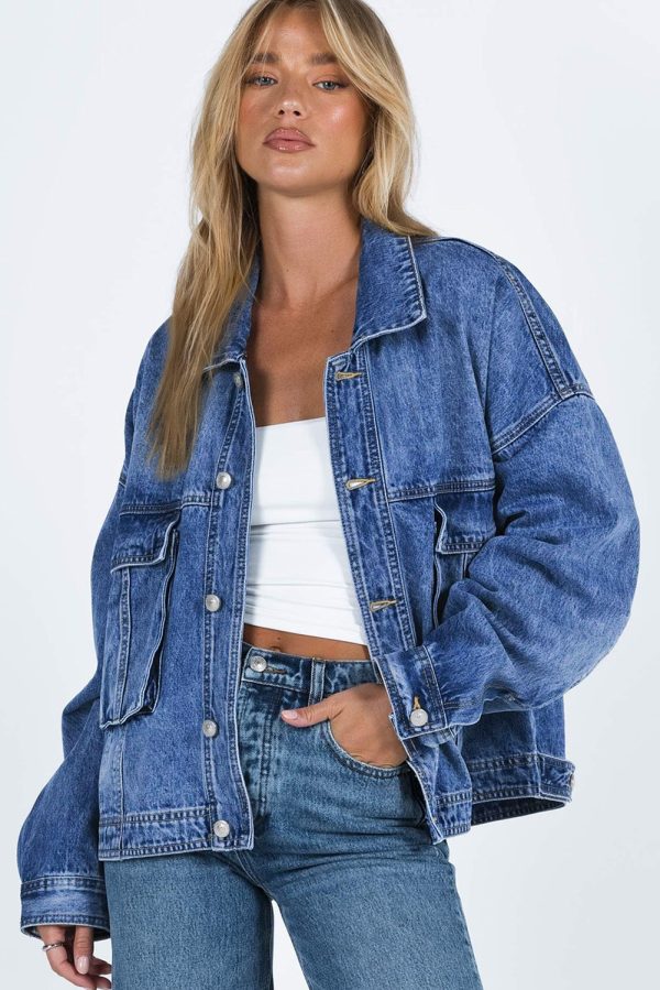 Hazel Blues® |  Collared Neck Button Up Denim Jacket For Discount - Image 2