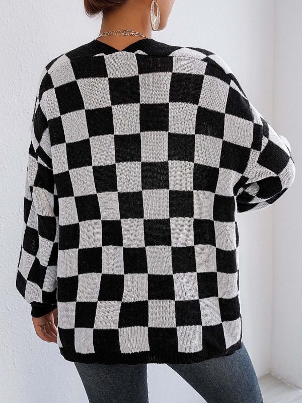 Hazel Blues® |  Checkered Open Front Long Sleeve Cardigan For Cheap - Image 2