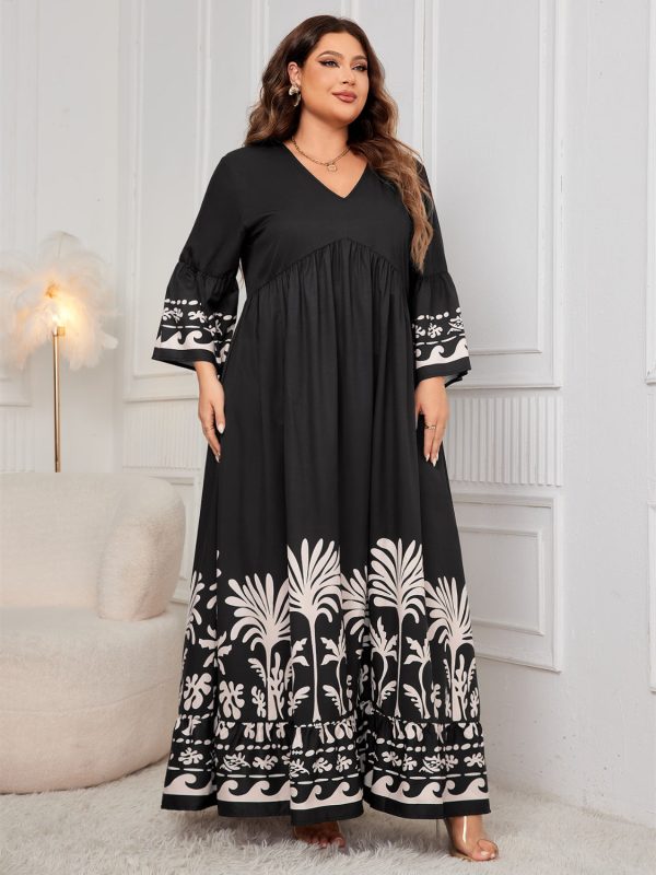 Hazel Blues® | Printed V-Neck Long Sleeve Maxi Dress Online now - Image 4