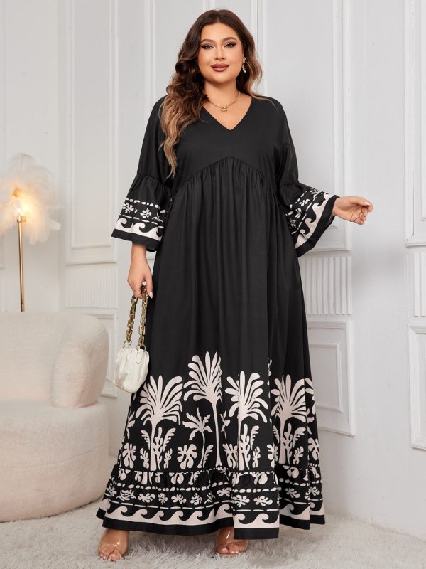 Hazel Blues® | Printed V-Neck Long Sleeve Maxi Dress Online now - Image 3