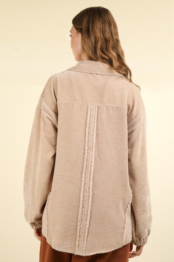 Hazel Blues® |  VERY J Mixed Media Button Down Raw Hem Shacket Hot on Sale - Image 2