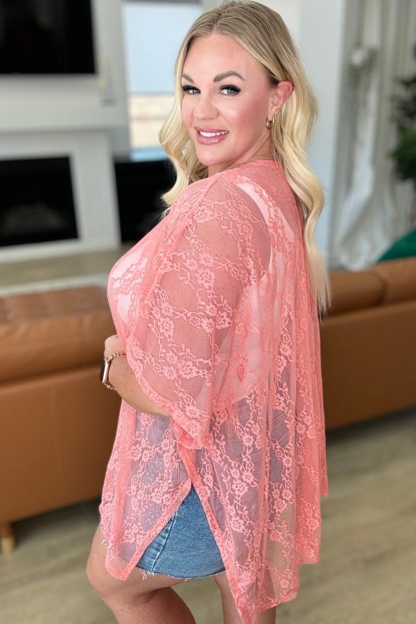 Hazel Blues® |  Good Days Ahead Lace Kimono In Coral Discount - Image 4