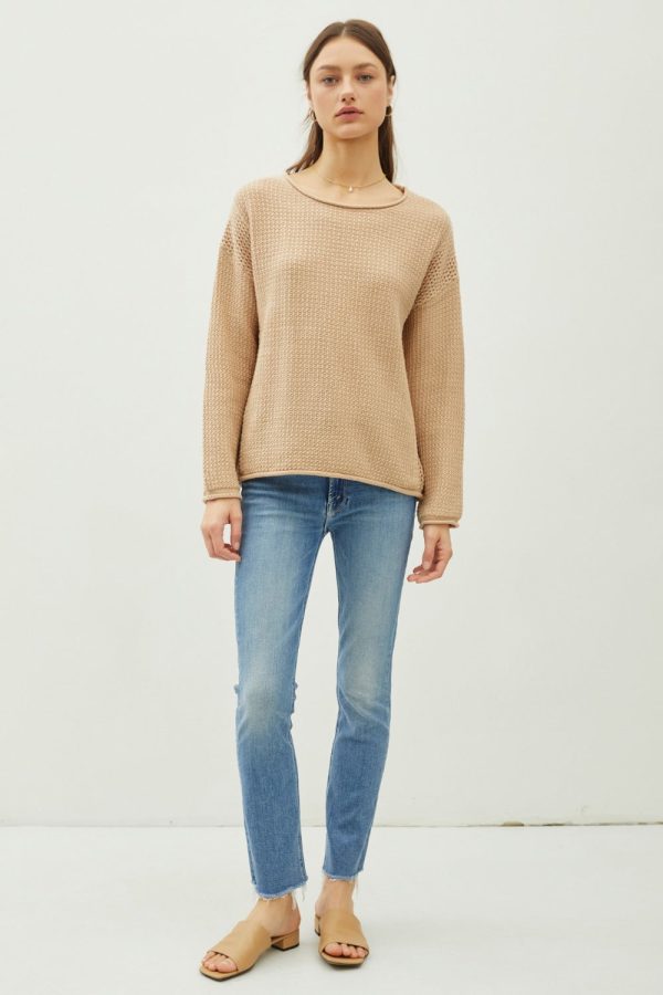 Hazel Blues® |  Be Cool Rolled Openwork Round Neck Sweater Online - Image 4
