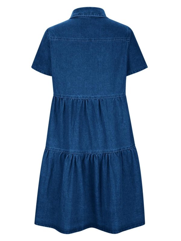 Hazel Blues® |  Pocketed Button Up Collared Neck Short Sleeve Denim Dress Online Sale - Image 3