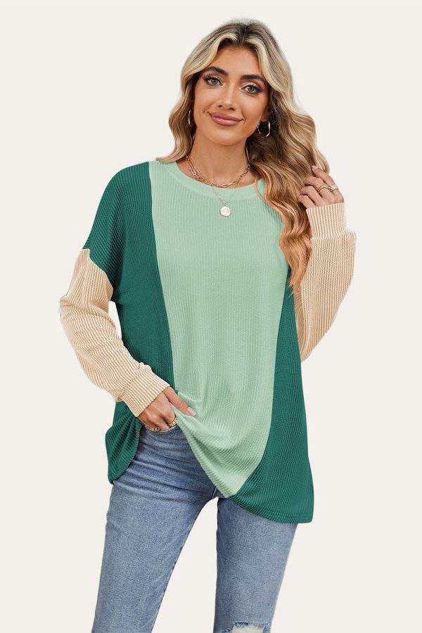 Hazel Blues® |  Double Take Texture Contrast Round Neck Long Sleeve T-Shirt Online Sale - Image 4