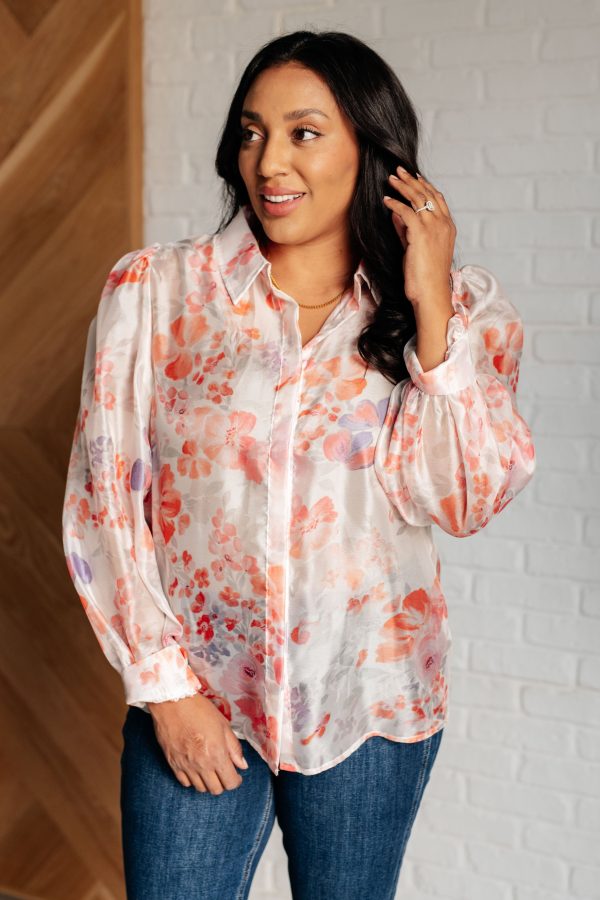 Hazel Blues® |  Call Me Back Sheer Floral Button Up Blouse Supply