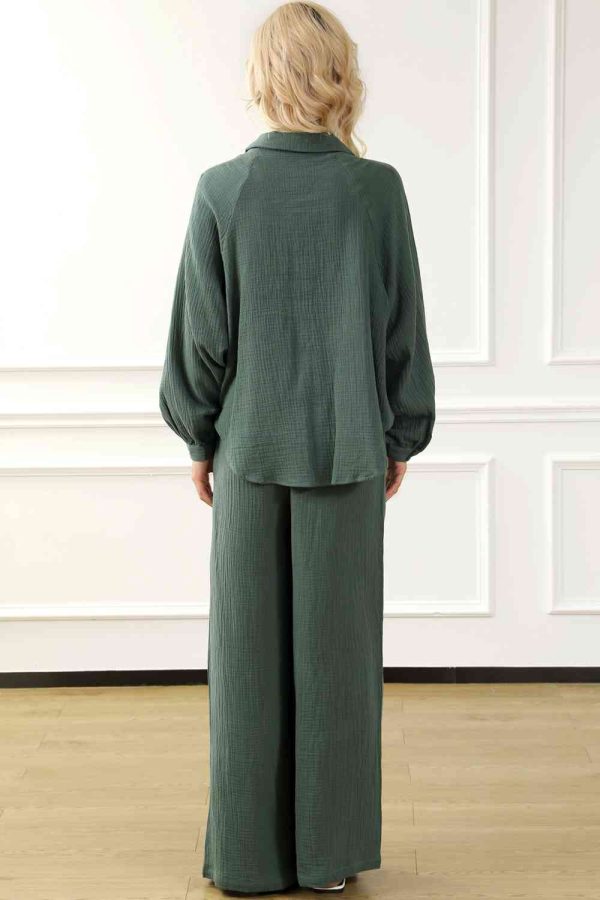 Hazel Blues® |  Collared Neck Top and Drawstring Pants Set For Cheap - Image 2