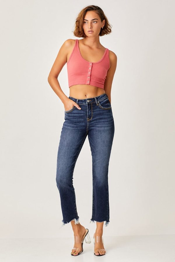 Hazel Blues® |  Risen Frayed Hem Cropped Straight Jeans Discount - Image 5