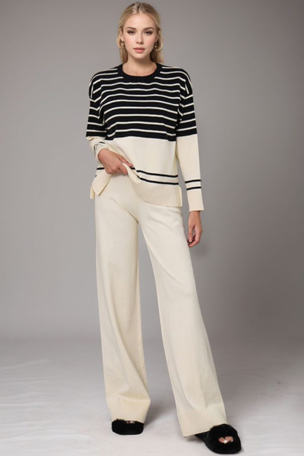 Hazel Blues® |  Basic Bae Striped Round Neck Long Sleeve Top and Pants Sweater Set Online now