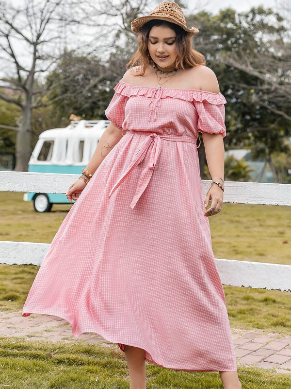 Hazel Blues® | Plaid Off-Shoulder Short Sleeve Midi Dress on Sale - Image 4