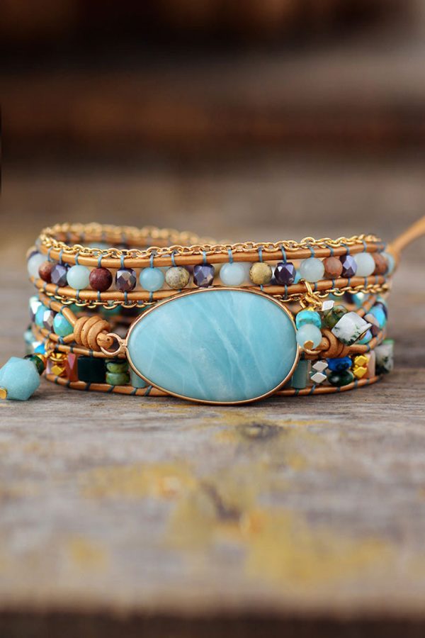 Hazel Blues® |  Handmade Natural Stone Beaded Triple Layer Bracelet Supply - Image 3