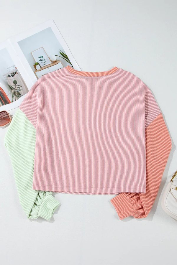 Hazel Blues® |  Color Block Round Neck Long Sleeve Top on Sale - Image 3