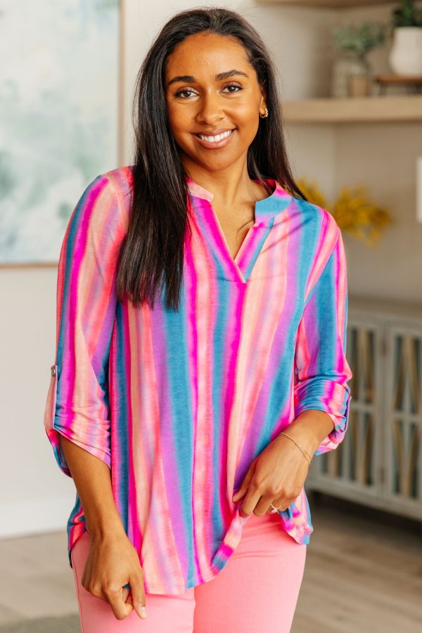 Hazel Blues® |  Lizzy Top in Blue and Pink Stripe Discount