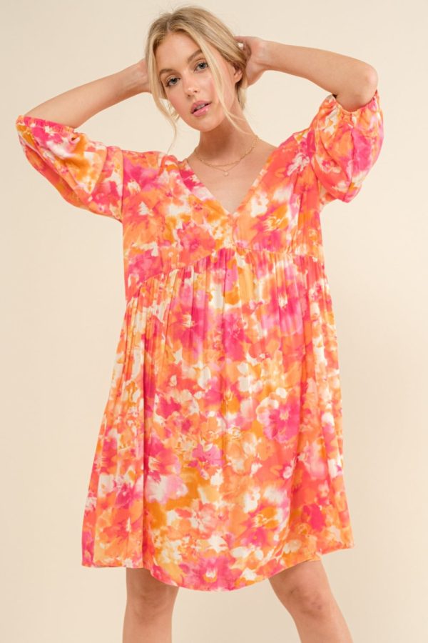 Hazel Blues® |  And The Why Printed Tie Back Long Sleeve Dress Online Sale - Image 4