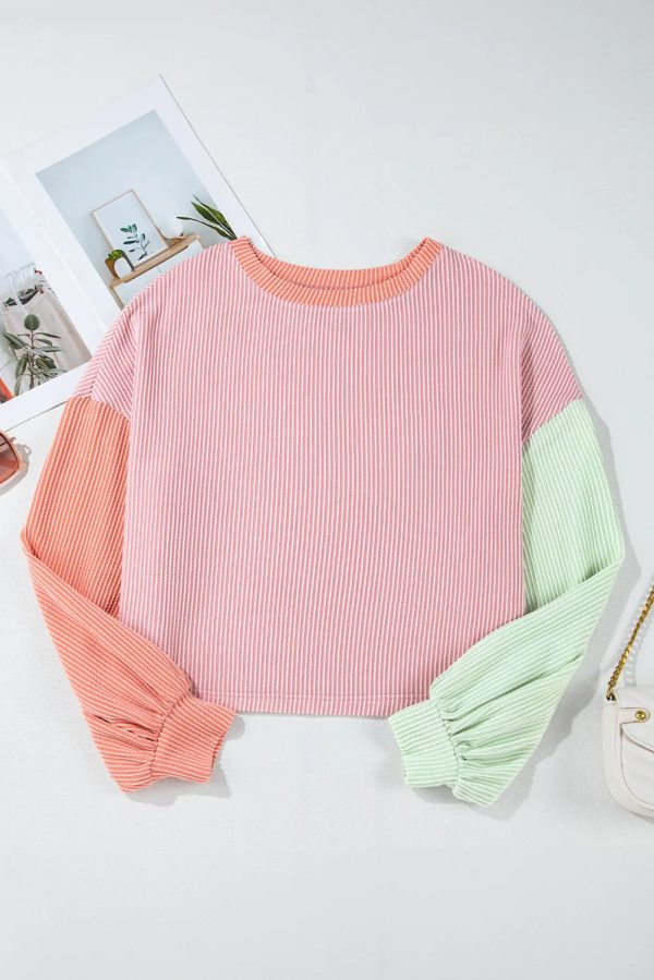 Hazel Blues® |  Color Block Round Neck Long Sleeve Top on Sale - Image 2