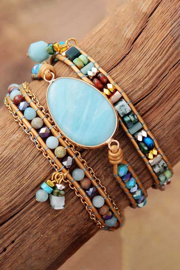 Hazel Blues® |  Handmade Natural Stone Beaded Triple Layer Bracelet Supply - Image 5