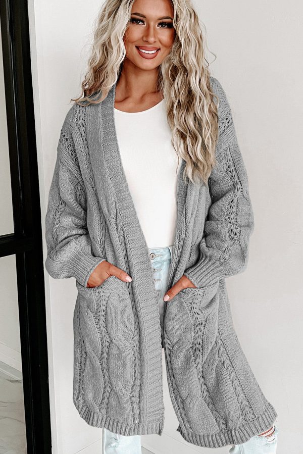Hazel Blues® |  Cable-Knit Dropped Shoulder Cardigan Hot on Sale - Image 4