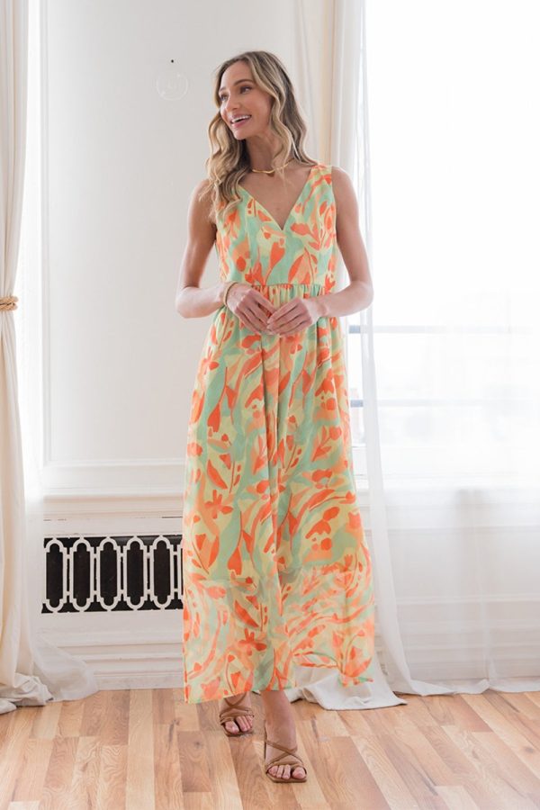 Hazel Blues® |  Sew In Love Printed V-Neck Sleeveless Dress Hot on Sale