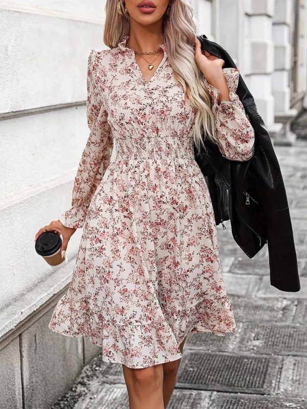 Hazel Blues® |  Ruffle Hem Floral Surplice Long Sleeve Dress Supply