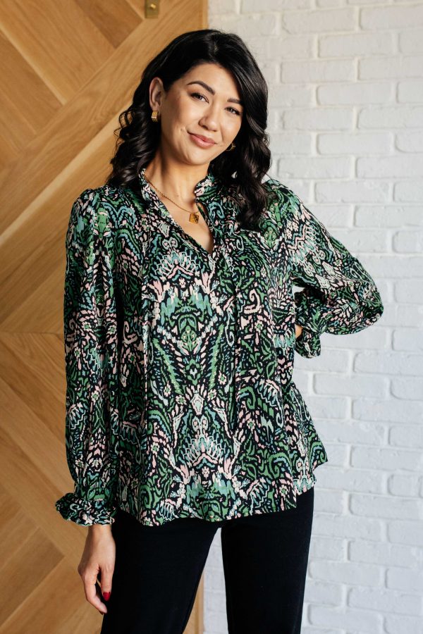 Hazel Blues® |  Looking Out Damask Print Blouse For Cheap